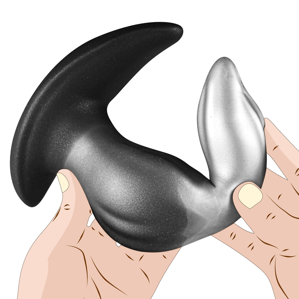 Black Silver Tapered Curved Huge Butt Plug