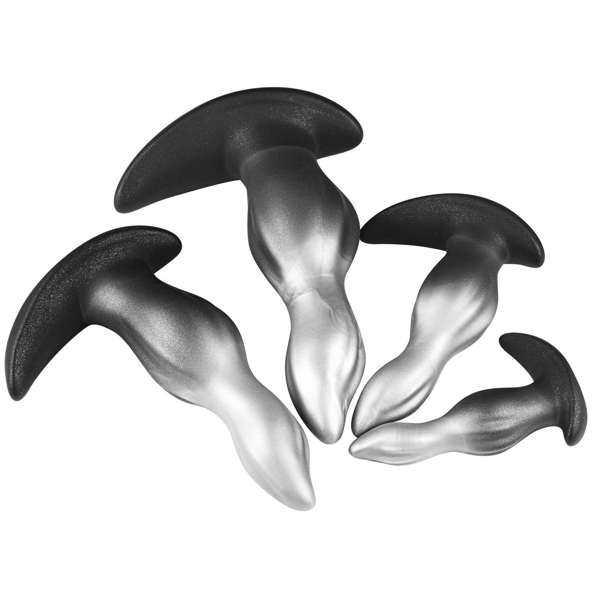 Black Silver Tapered Curved Huge Butt Plug