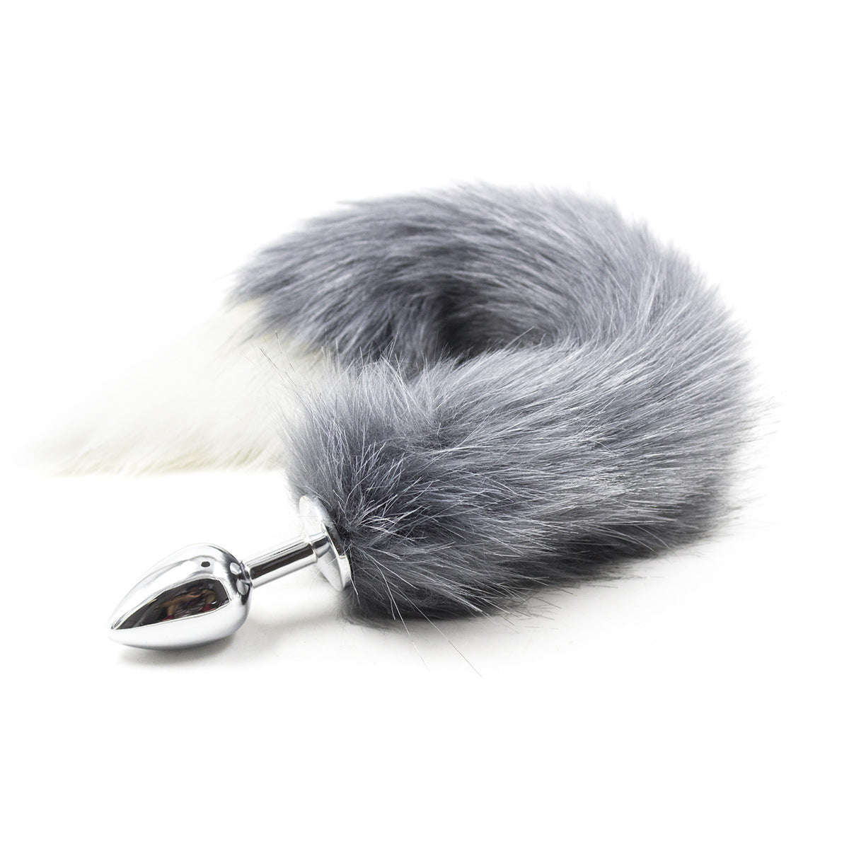 Grey Metal Furry Fox Tail Butt Plug