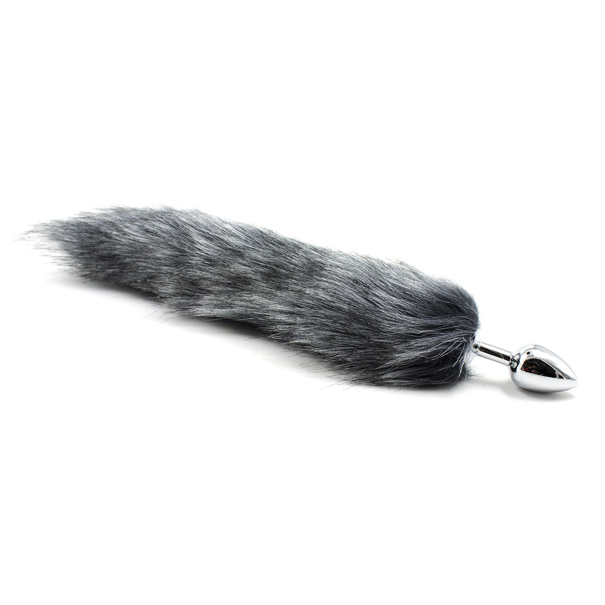Grey Metal Furry Fox Tail Butt Plug