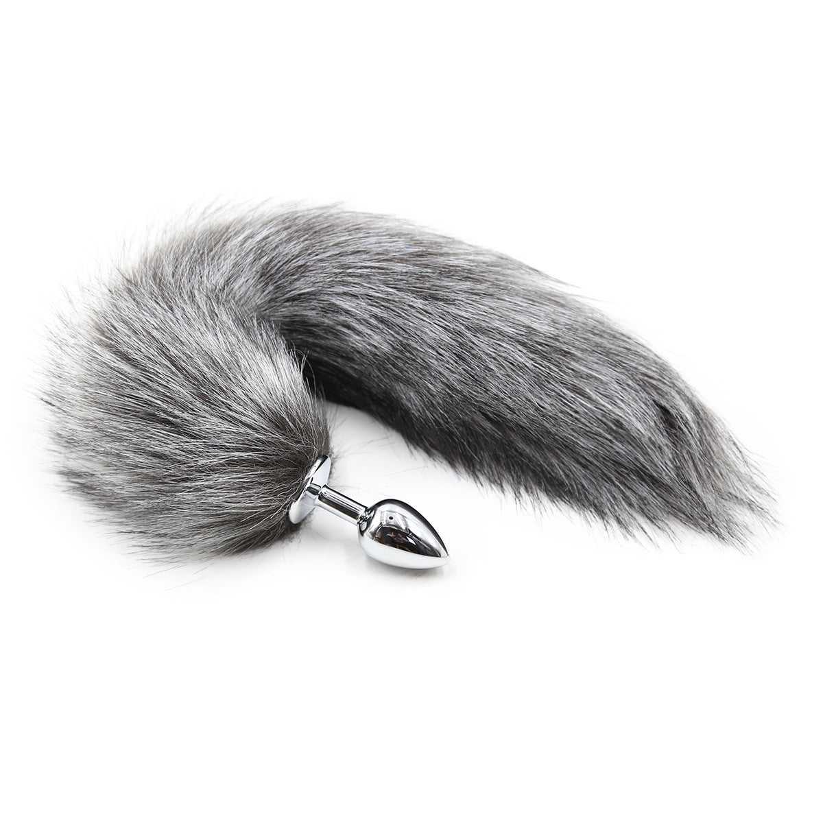 Grey Metal Furry Fox Tail Butt Plug