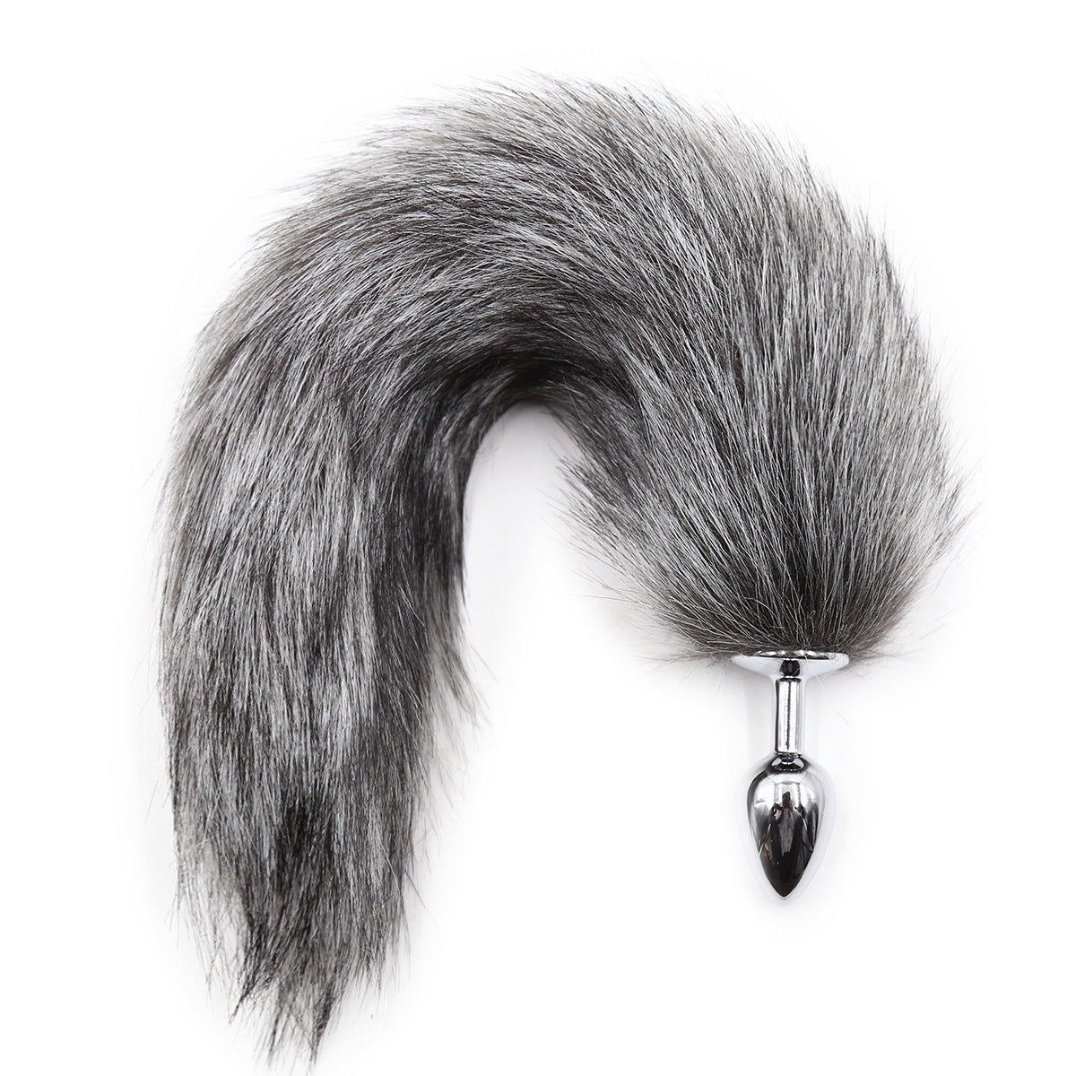 Grey Metal Furry Fox Tail Butt Plug