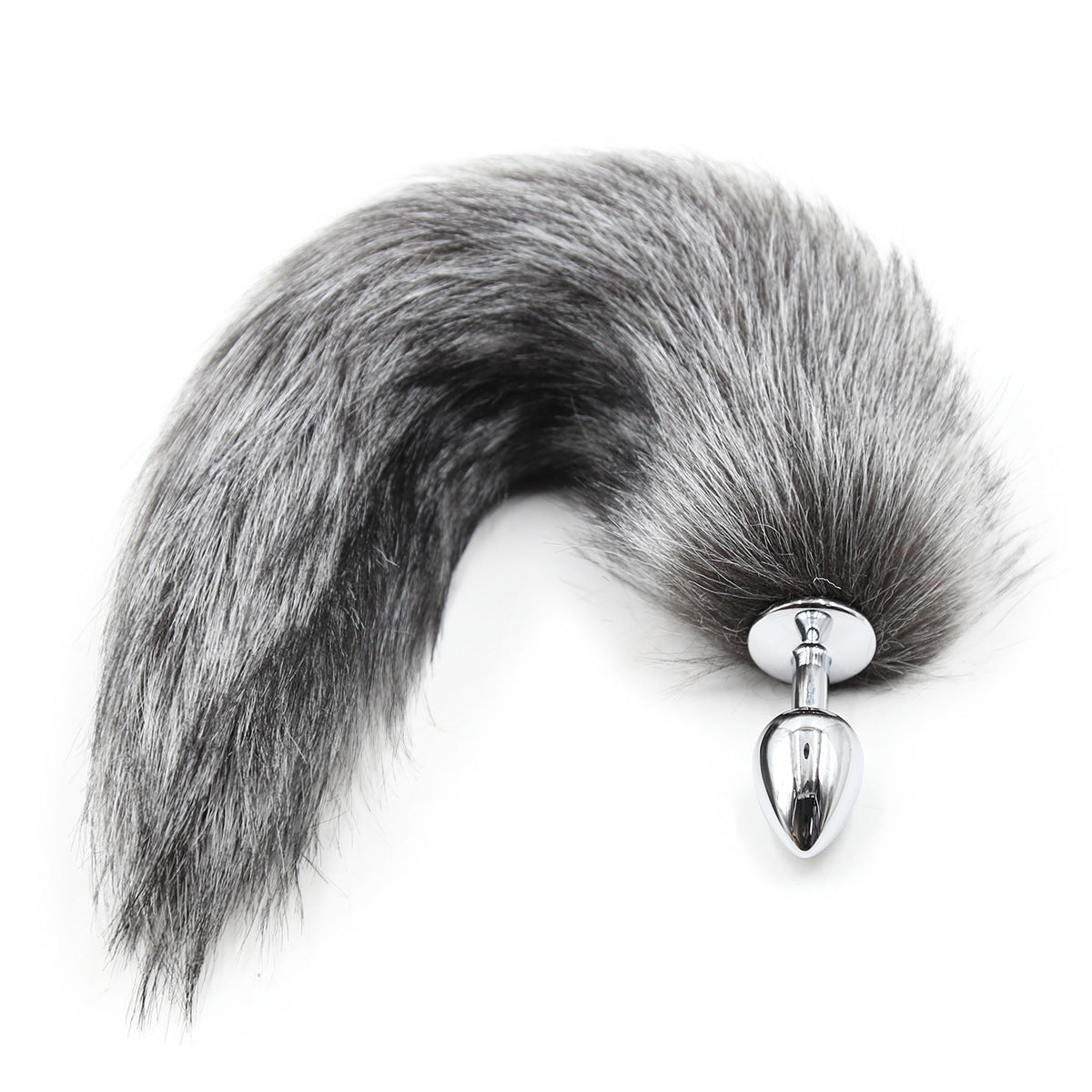 Grey Metal Furry Fox Tail Butt Plug
