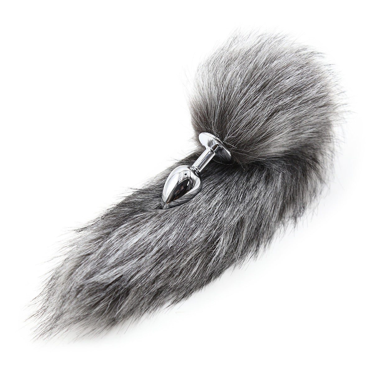 Grey Metal Furry Fox Tail Butt Plug