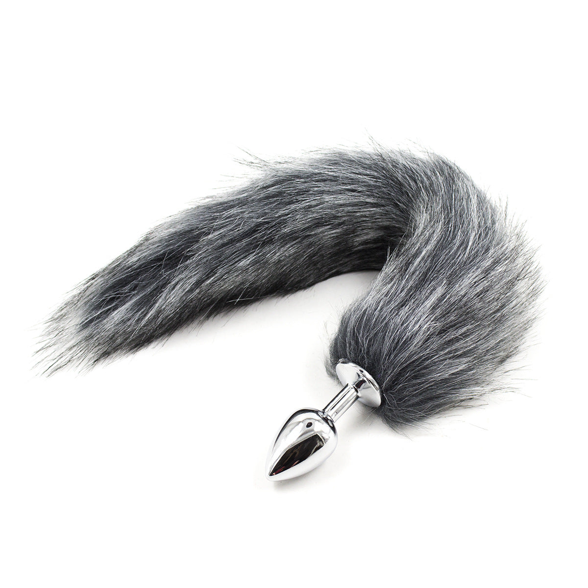 Grey Metal Furry Fox Tail Butt Plug
