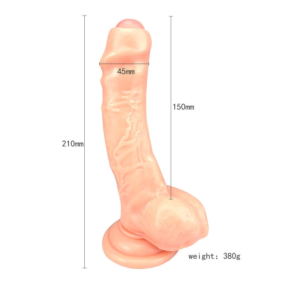 8.26 Inch Black Realistic Textured Dildo with Foreskin