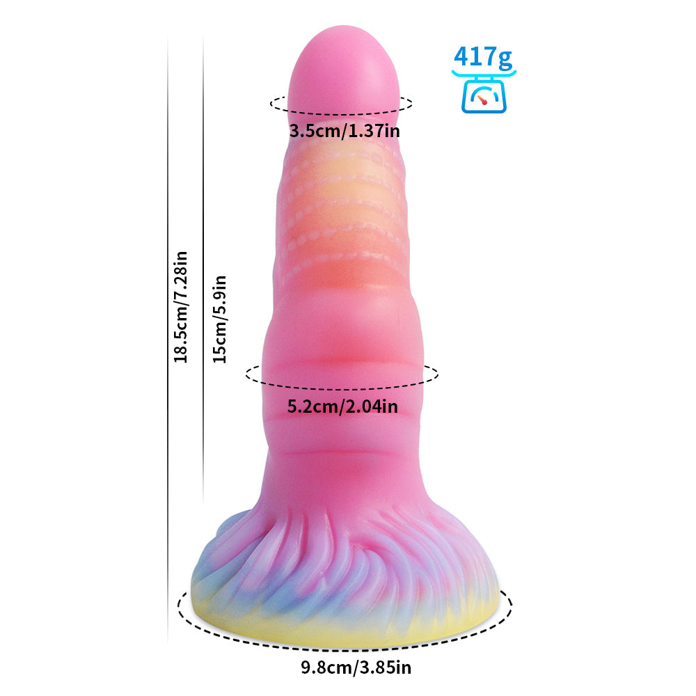 7 Inch Light up Pink Fantasy Ribbed Monster Dildo