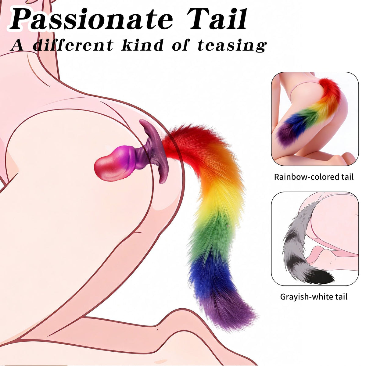 Rainbow Furry Silicone Fox Tail Anal Plug