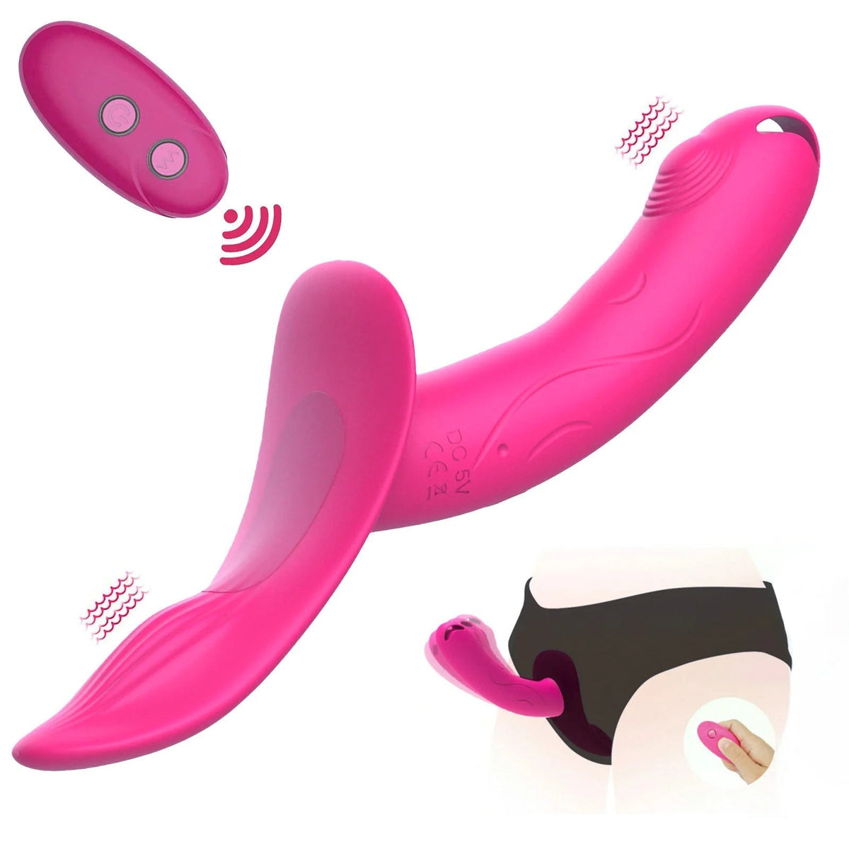 Pink Strap-On Vibrating Dildo for Lesbian