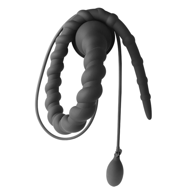 Black Long Knot Ribbed Inflatable Butt Plug
