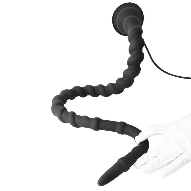 Black Long Knot Ribbed Inflatable Butt Plug
