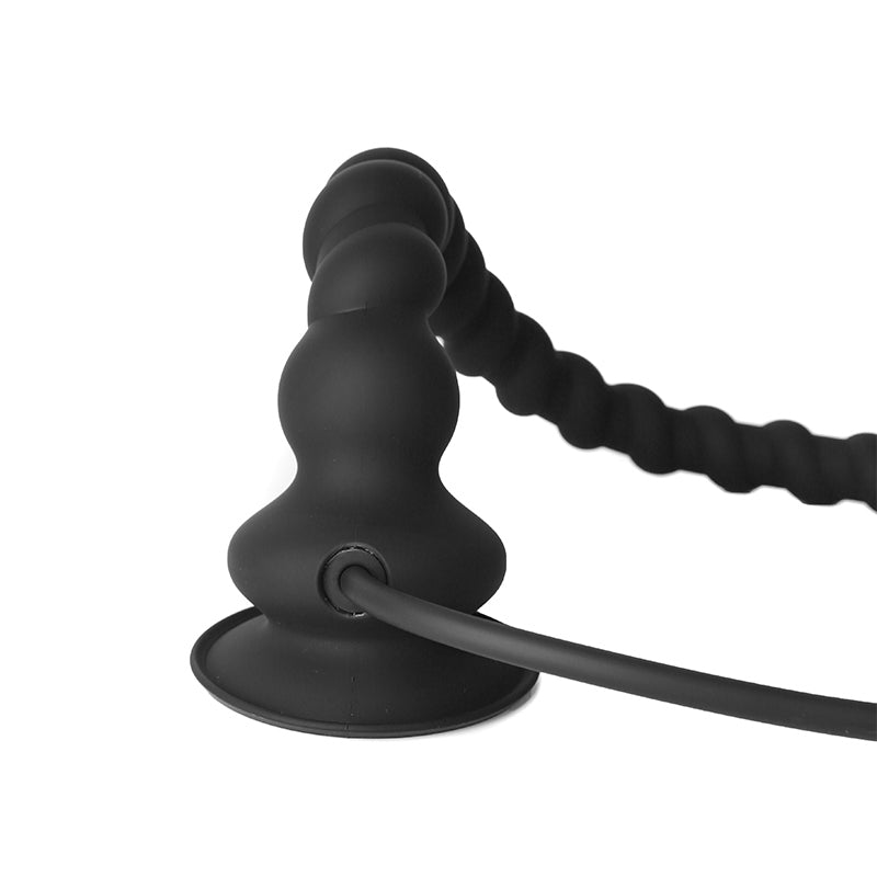 Black Long Knot Ribbed Inflatable Butt Plug