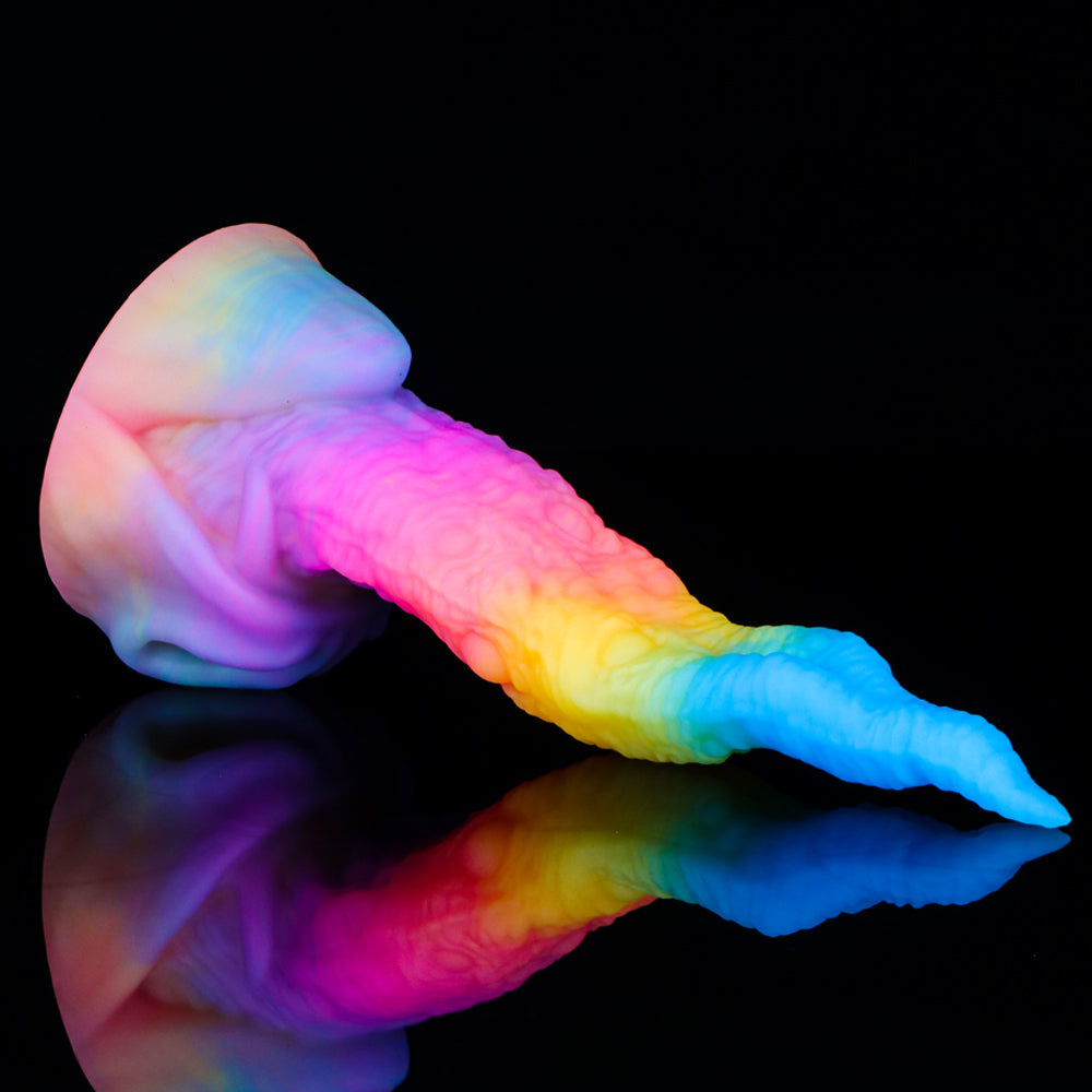 Light up Rainbow Silicone Curved Tapered Dildo