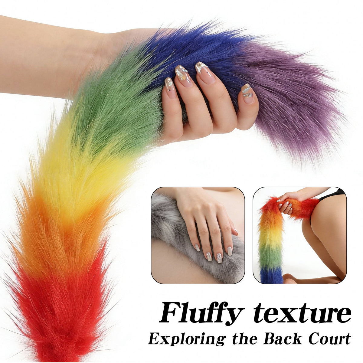 Rainbow Furry Silicone Fox Tail Anal Plug