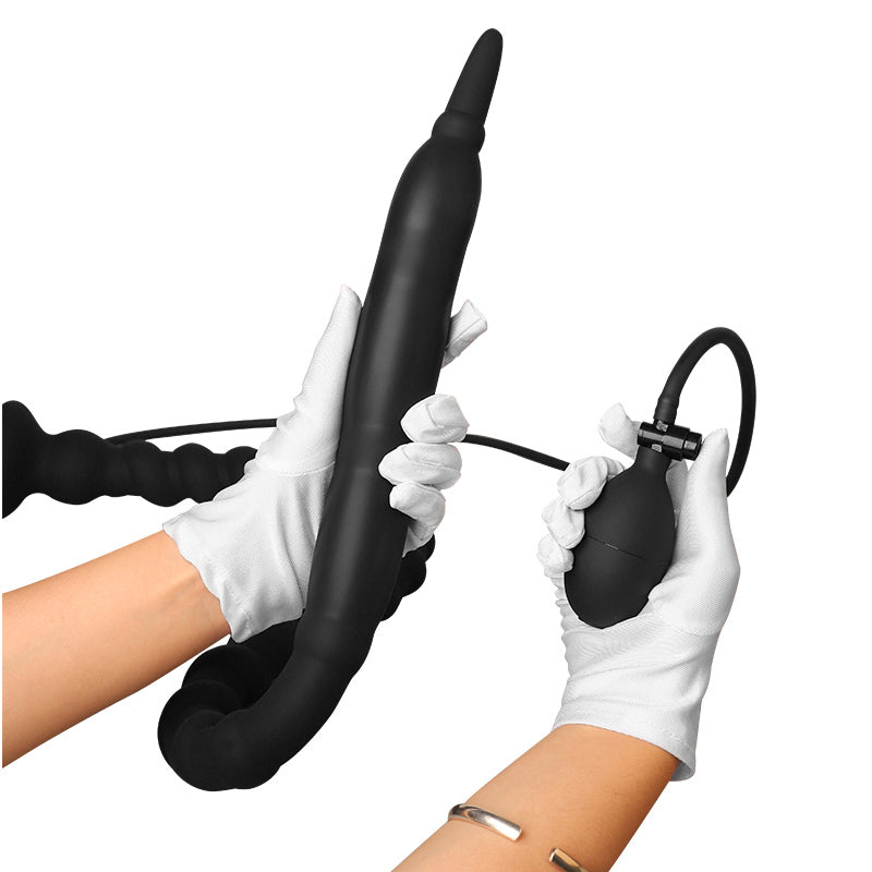 Black Long Knot Ribbed Inflatable Butt Plug