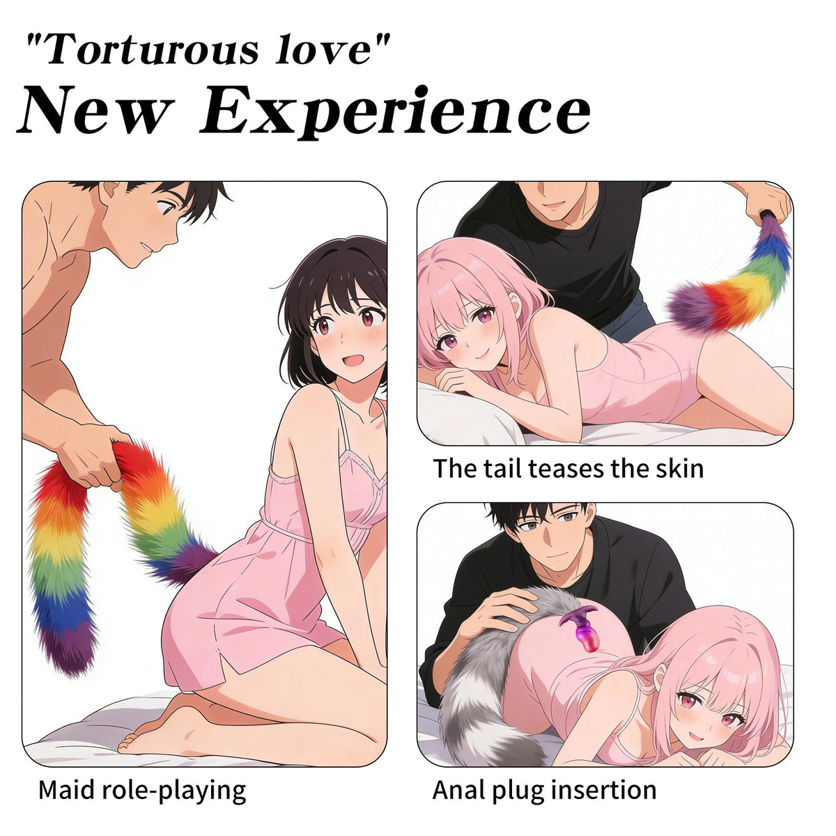 Rainbow Furry Silicone Fox Tail Anal Plug