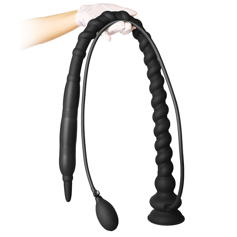 Black Long Knot Ribbed Inflatable Butt Plug
