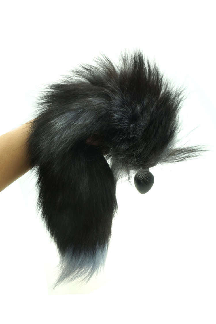 Black Silicone Fox Tail Anal Plug Sex Toy