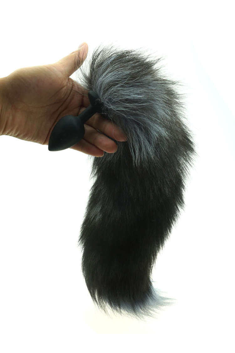 Black Silicone Fox Tail Anal Plug Sex Toy