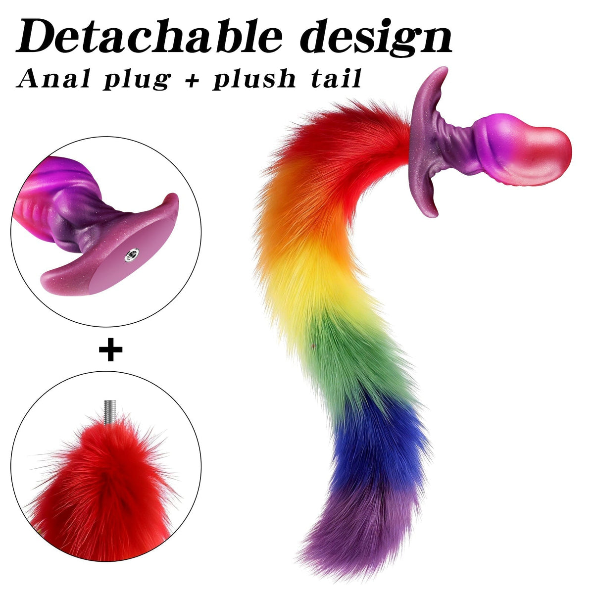 Rainbow Furry Silicone Fox Tail Anal Plug