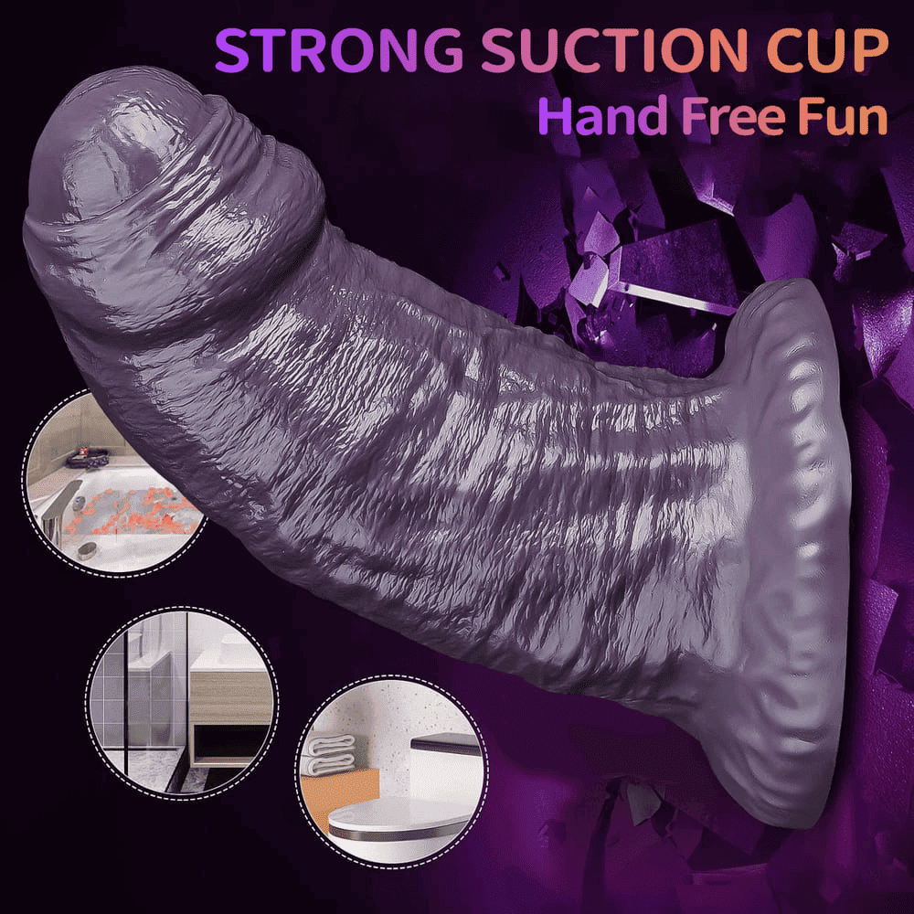 Purple Short Thick Realistic Foreskin Vibrator Dildo