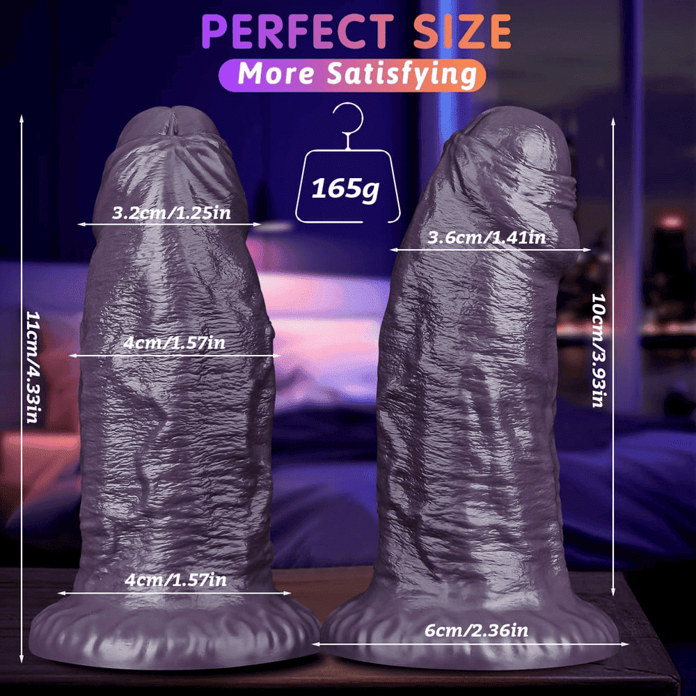 Purple Short Thick Realistic Foreskin Vibrator Dildo