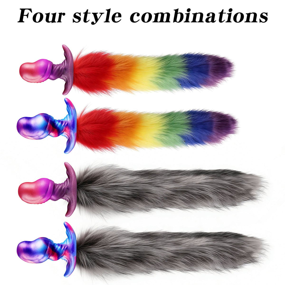 Rainbow Furry Silicone Fox Tail Anal Plug