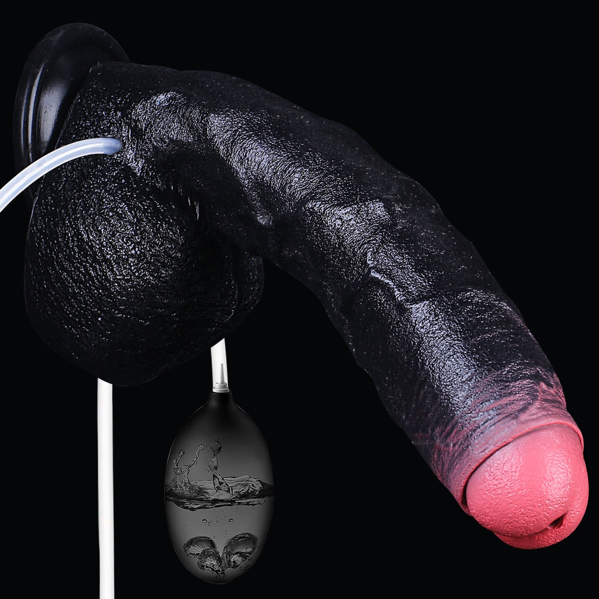 Black Realistic Squirting Dildo with Foreskin