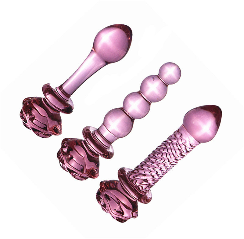 5 Inch Pink Rose Beginner Glass Butt Plug