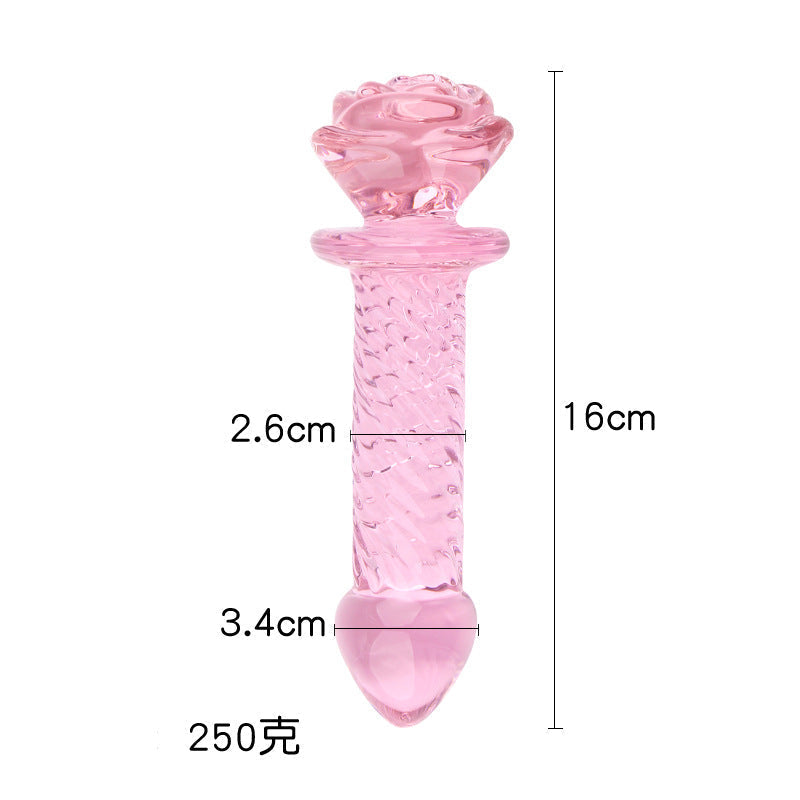 Pink Rose Beaded Custom Anal Glass Dildo