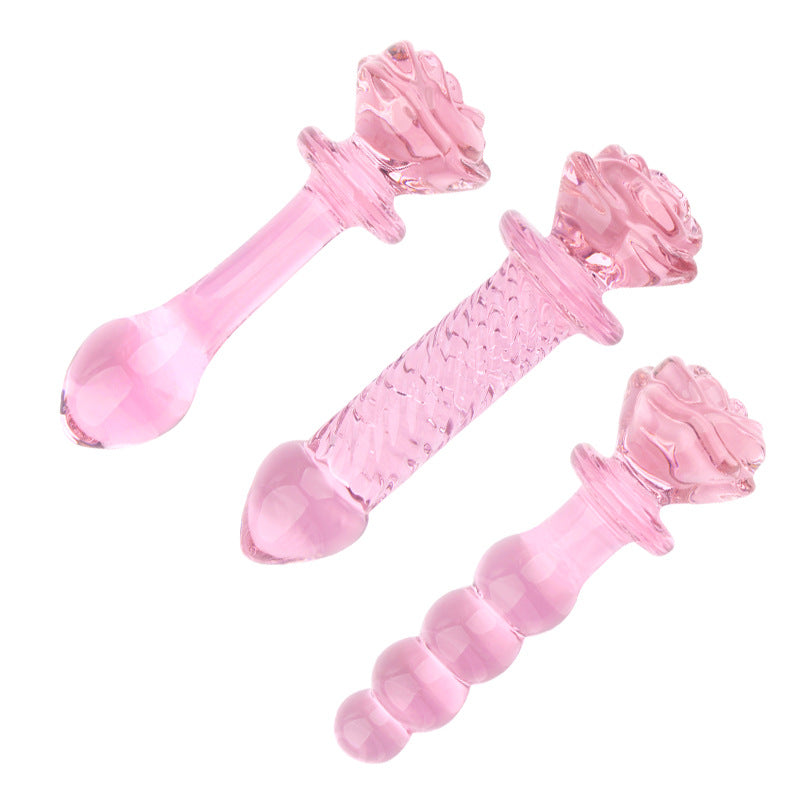 Pink Rose Beaded Custom Anal Glass Dildo