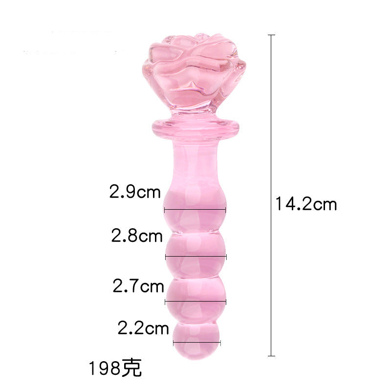 Pink Rose Beaded Custom Anal Glass Dildo