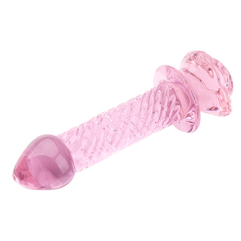 Pink Rose Beaded Custom Anal Glass Dildo