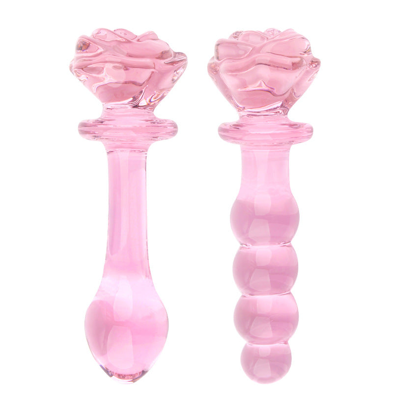 Pink Rose Beaded Custom Anal Glass Dildo