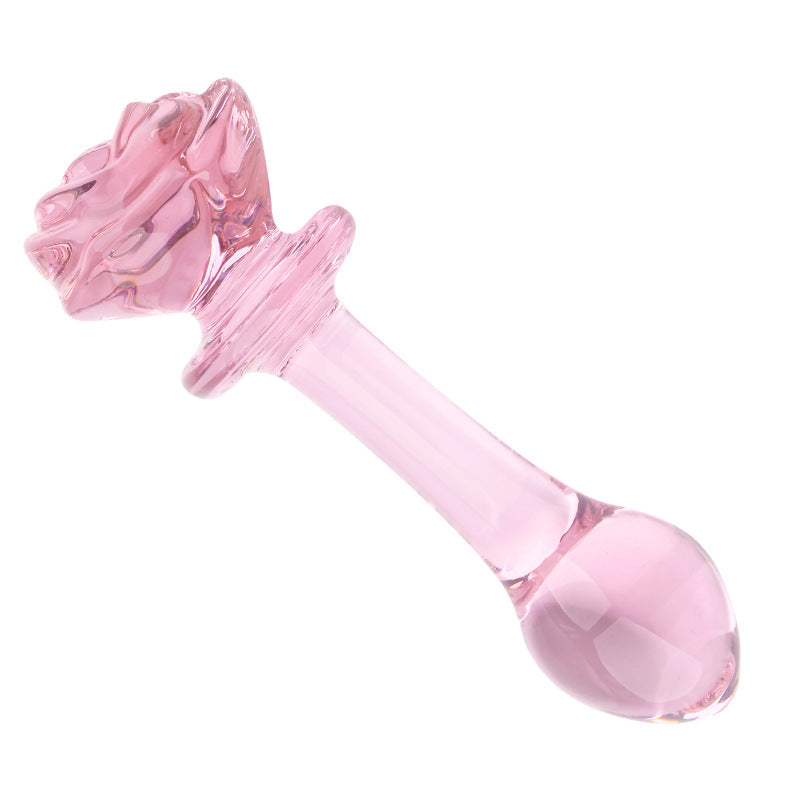 Pink Rose Beaded Custom Anal Glass Dildo