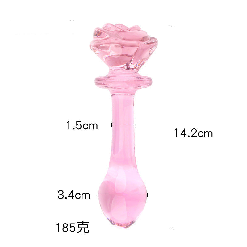 Pink Rose Beaded Custom Anal Glass Dildo