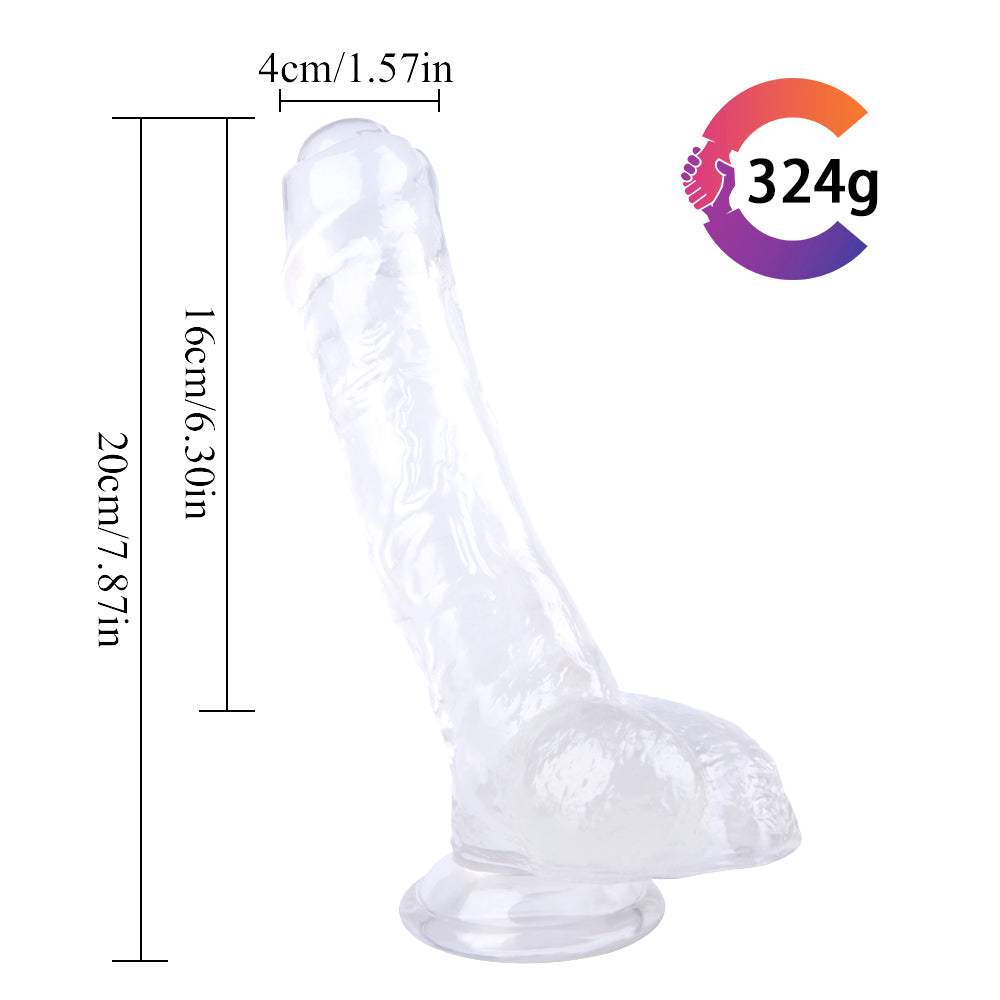 7.87 Inch Jelly Clear Dildo with Foreskin