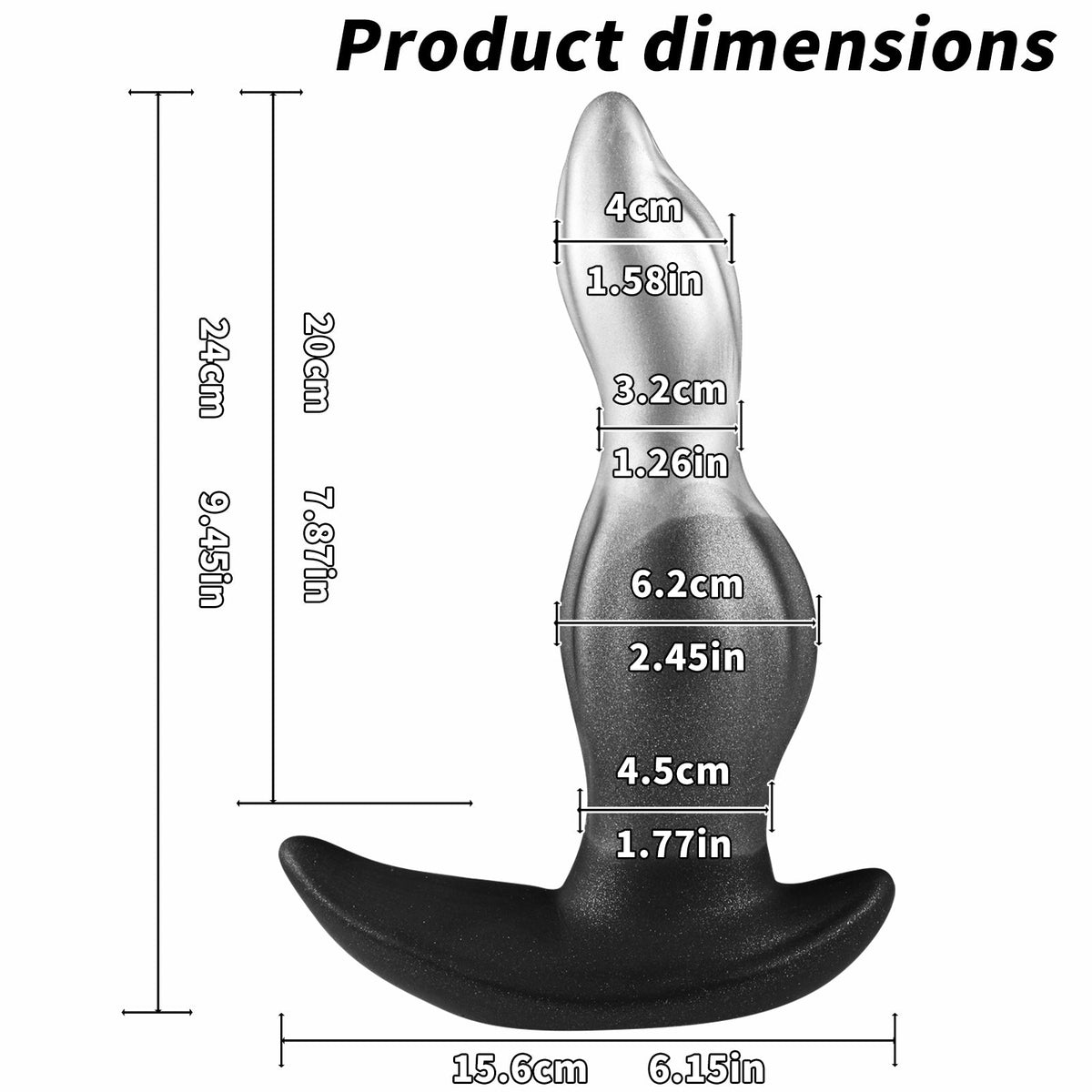 Black Silver Tapered Curved Huge Butt Plug