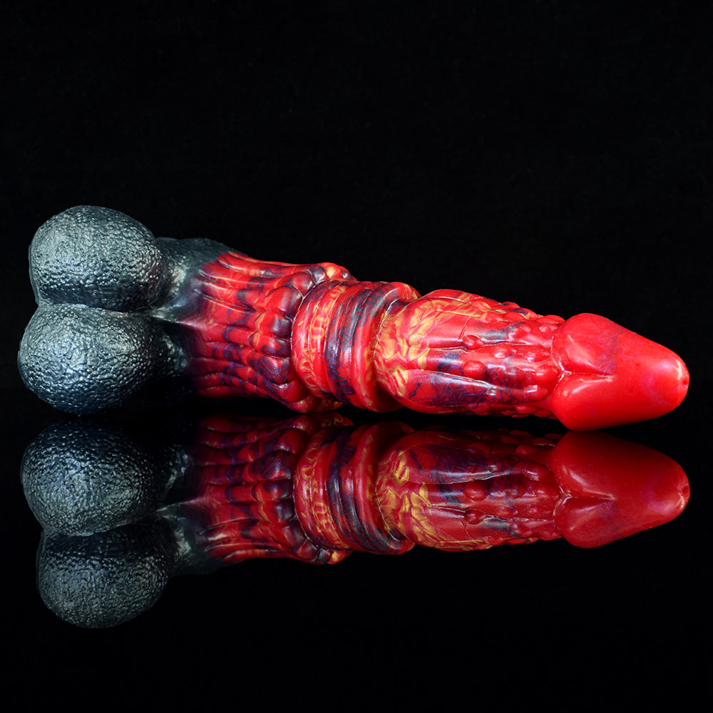 Red Fantasy Monster Ribbed Tapered Dildo