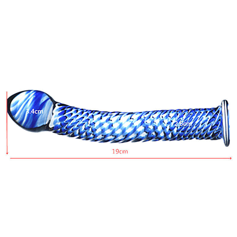 7 Inch Blue Textured Curved Glass Anal Dildo
