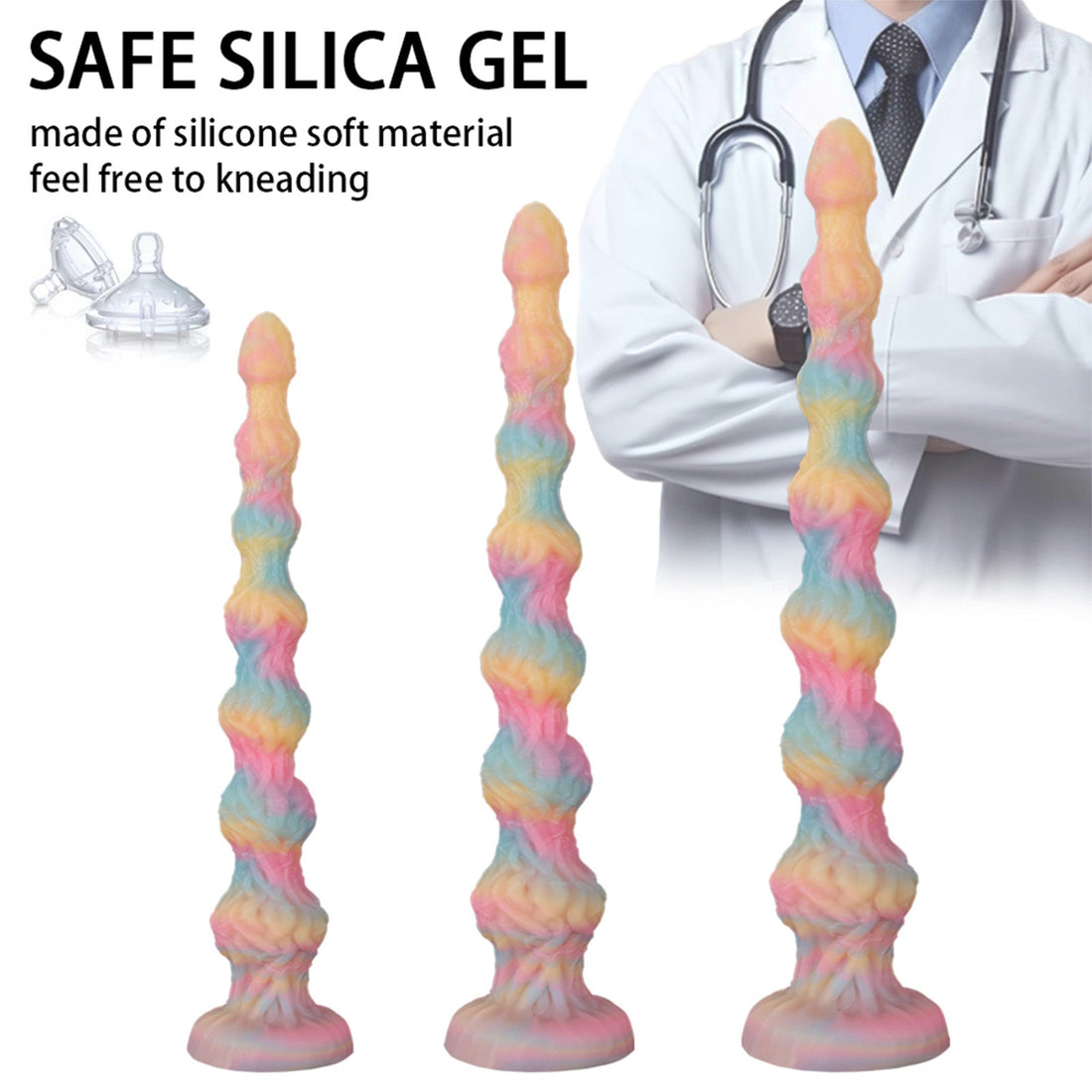 Pink Light up Long Knot Textured Anal Dildo