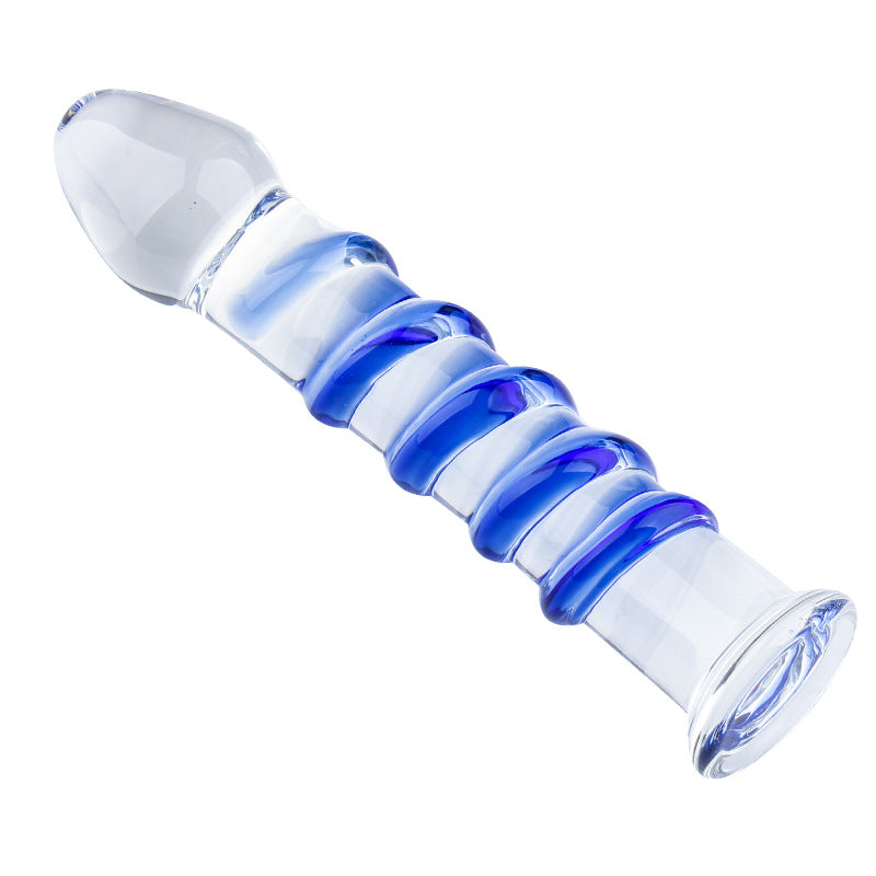 7 Inch Blue Ribbed Glass Anal Dildo