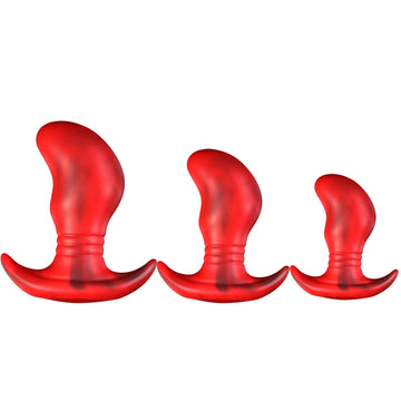 Red Silicone Curved Huge Butt Plug Kit