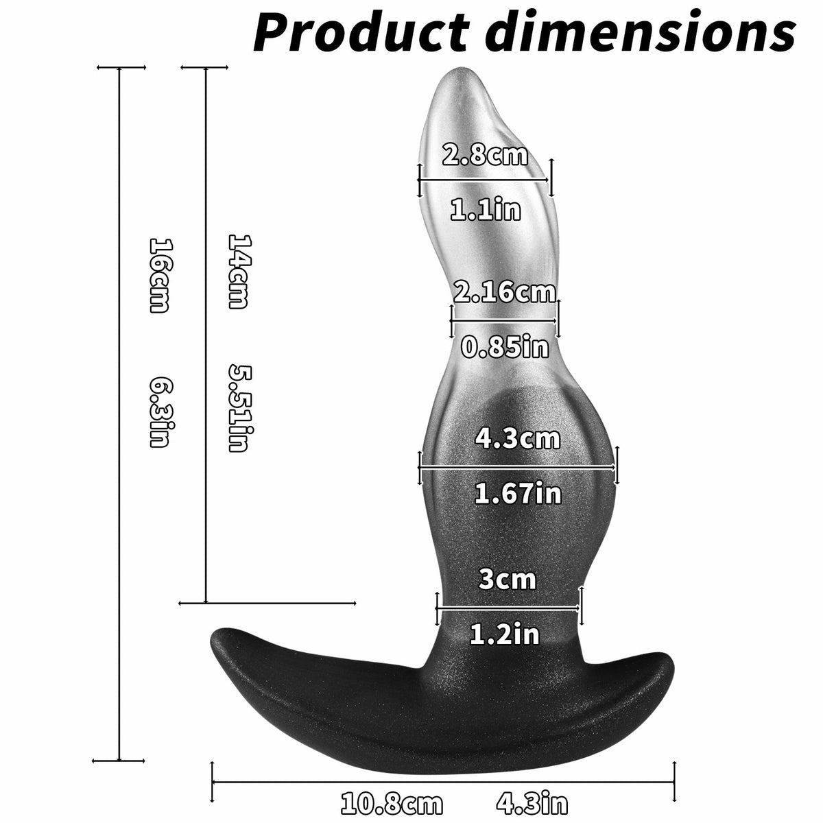 Black Silver Tapered Curved Huge Butt Plug