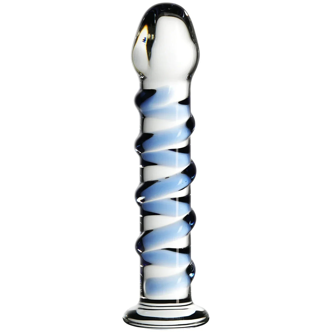 7 Inch Blue Ribbed Glass Anal Dildo