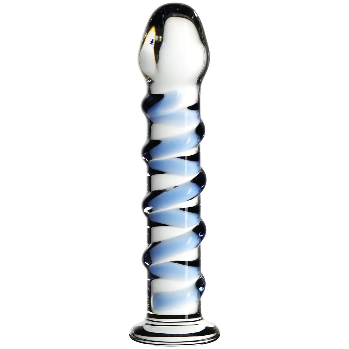 7 Inch Blue Ribbed Glass Anal Dildo