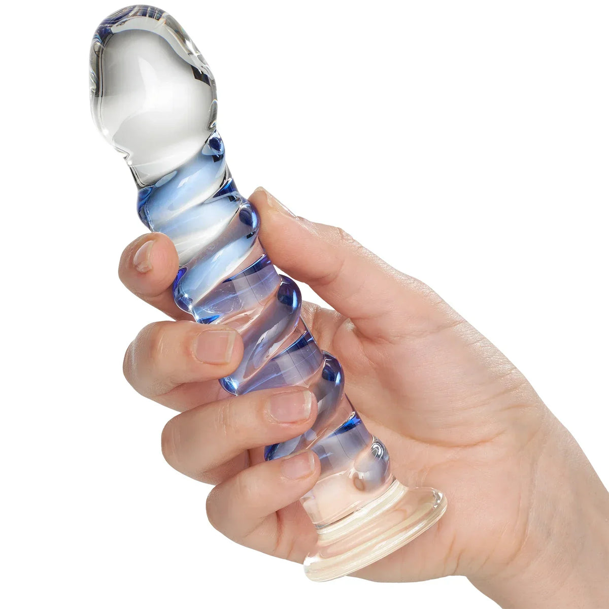 7 Inch Blue Ribbed Glass Anal Dildo