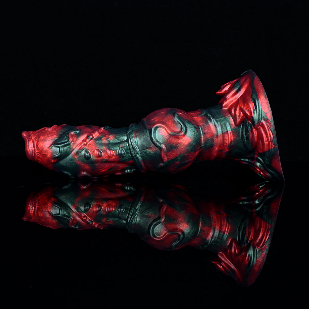 Red Black Fantasy Knot Textured Dog Dildo