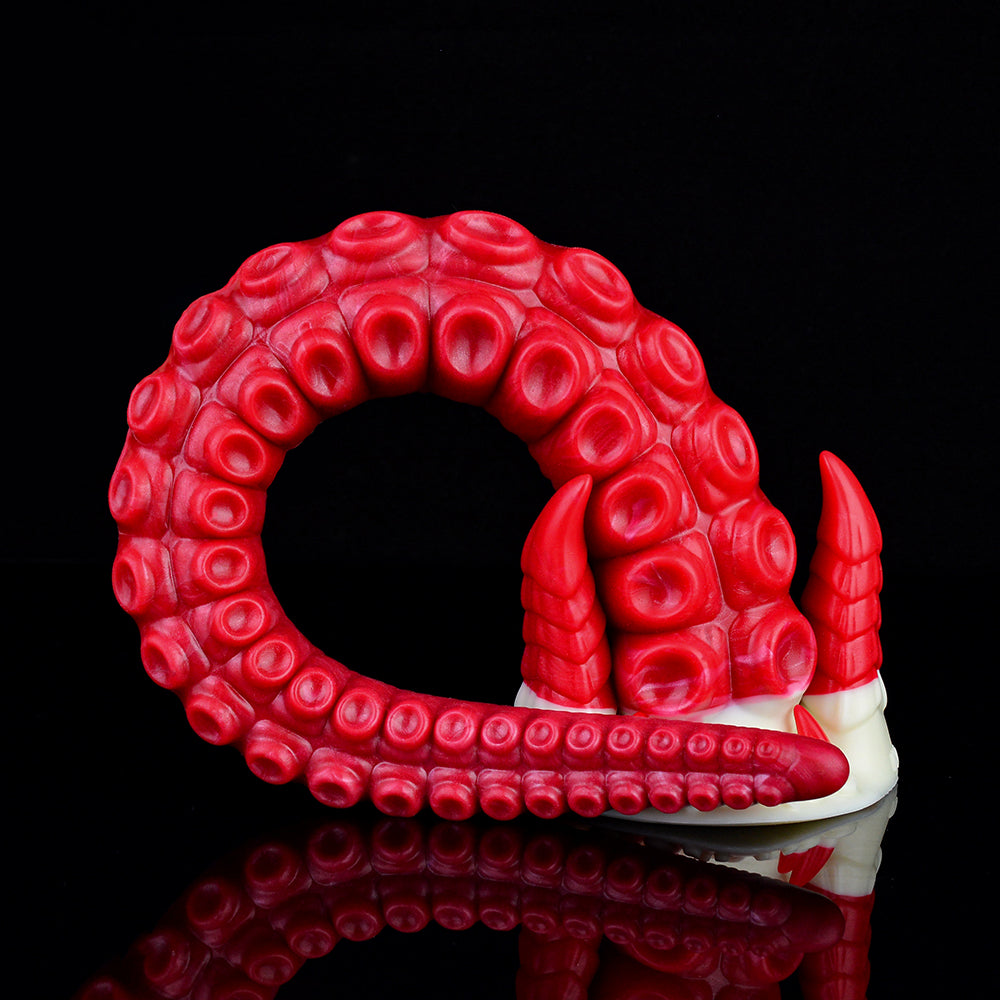 17 Inch Red Long Spiked Ribbed Tentacle Dildo