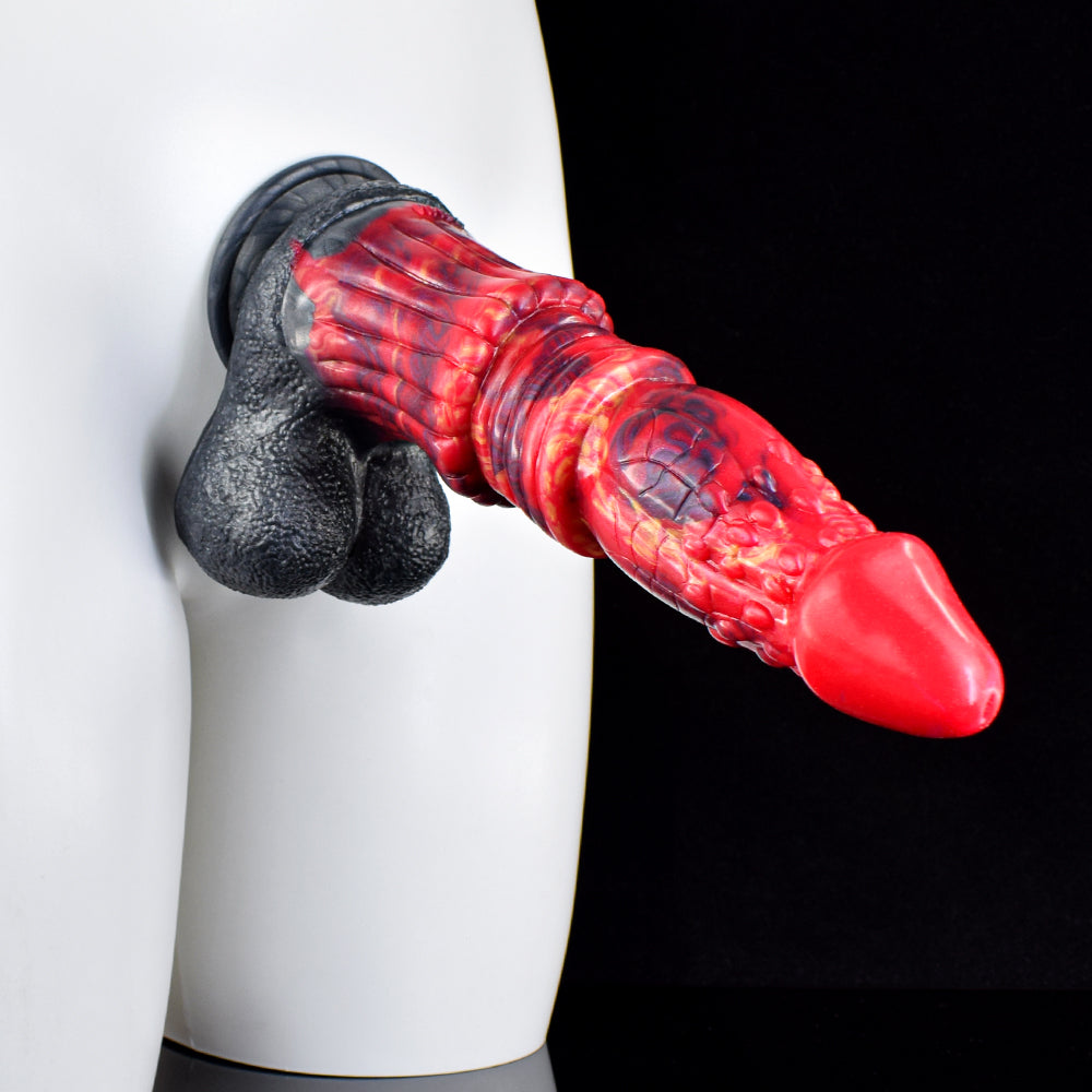Red Fantasy Monster Ribbed Tapered Dildo